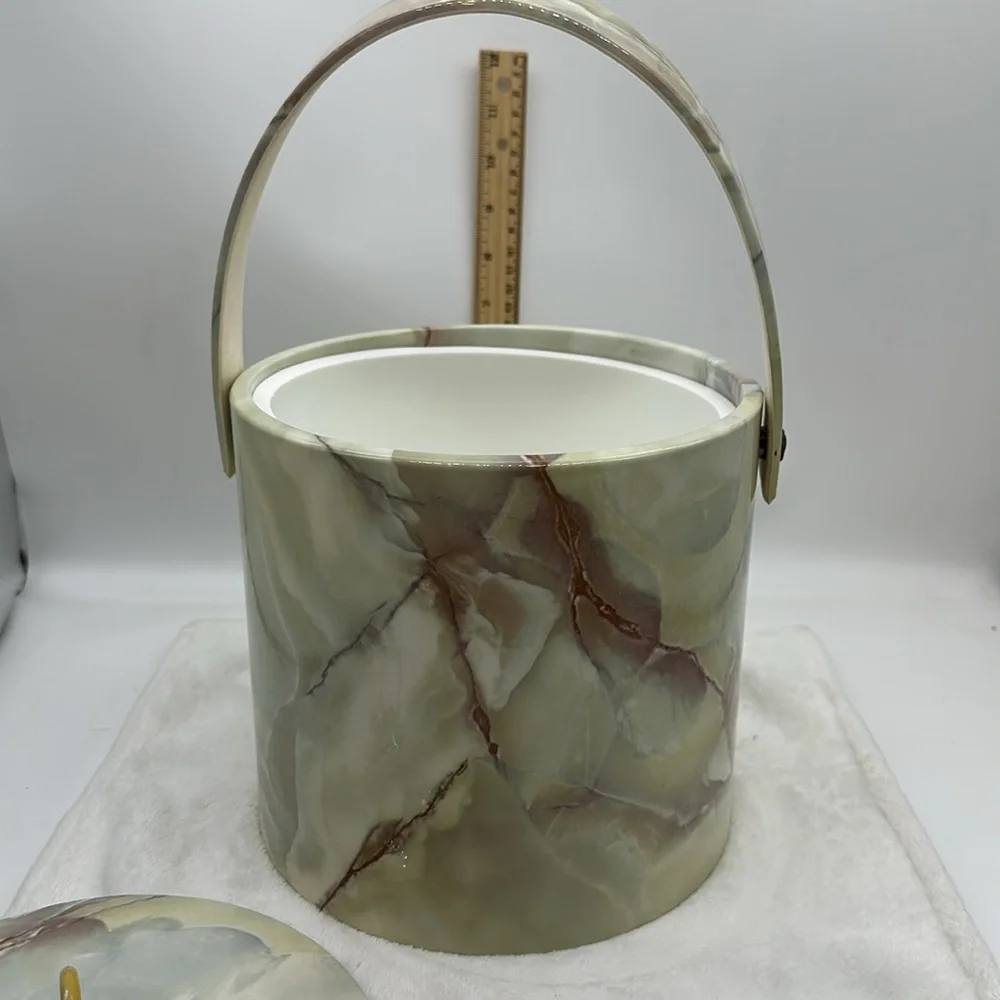 Vintage Faux Marbled Pleather Ice Bucket